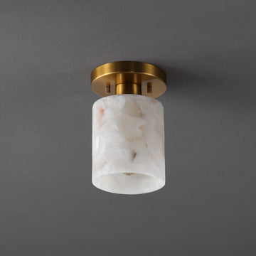 Jules 5.13" 1-Light Modern Contemporary Alabaster/Iron Cylinder LED Semi Flush Mount - JONATHAN Y